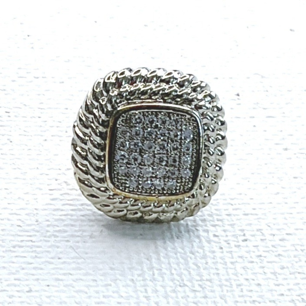 Earrings Silver Two-Tone Rhinestone Square Cable Border Push Back Classic New - Picture 4 of 4